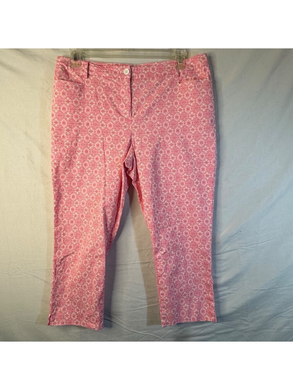 Talbots Pants 16P Pink White Geometric Medallion Stretch Crop Petite Cotton